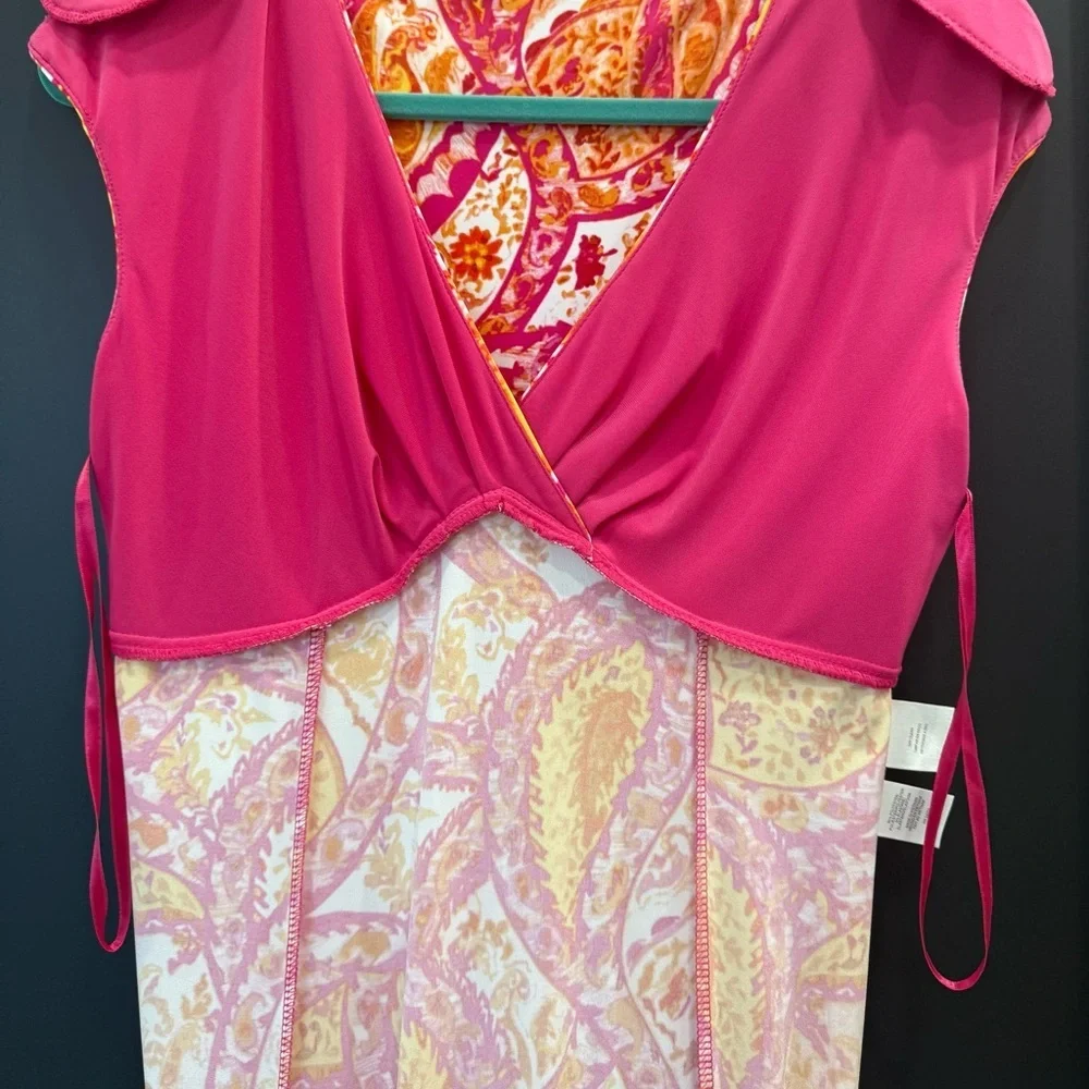 NWT Jones New York Fuchsia Pink and Orange Paisley Midi Dress Size 8 - Picture 10 of 13